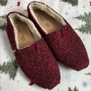 TOMS Alpargata Cloud Bound Knit Slip-On Faux Fur Lined Women's 9 Burgundy